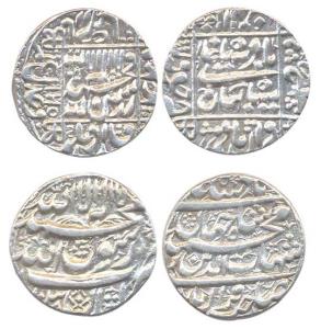 Shah Jahan, Silver (2), Rupee, Multan Mint, four-line legend type; Surat Mint, square-area