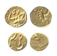 Kharpa Mint, Gold (2), ½ Fanam, Farrukhsiyar; Ahmad Shah. Very Fine, Scarce. (2)