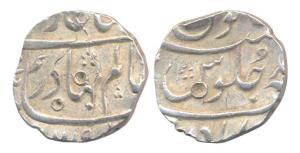 Shah Alam I, Silver, ½ Rupee, Ahmedabad Mint, AH 1119/Ahad, not listed in KM. Test marks, 