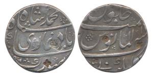 Muhammad Shah, Silver, Rupee, Kankurti Mint, RY 16. A small counter-mark of a Nagfani or S
