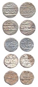 Arkat Mint, Silver (5), Farrukhsiyar, RY 6 and 7; Muhammad Shah, RY 5, 6 and x. Very Fine 