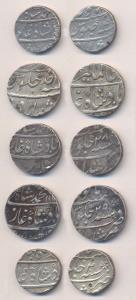 Murshidabad Mint, Silver (5), Rupee, Muhammad Shah, RY 14, 18, 19; Ahamd Shah Bahadur, RY 