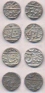 Silver (4), Rupee, Ja'affaraabad urf Chandor Mint, RY 2 and 3; Chakan Mint, Shri in the se