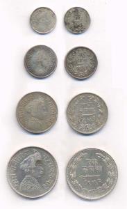 Sayaji Rao III, Silver, Rupee, 1/2, ¼ and 1/8 rupee, VS 1951 and 1952. Small flan type. Sc