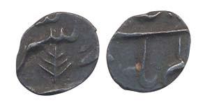 Silver, 1/16 Rupee, Burhanpur Mint, in the name of Shah Alma II, not listed in KM. About V