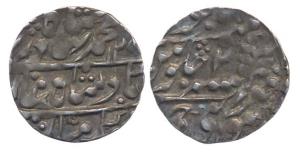 Silver, ¼ Nazarana Rupee, in the name of Bahadur Shah II, Sawai Jaipur Mint, AH 125x/2. Ve