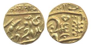 Umaid Singh, Gold, Mohur, with the name of George V, Aum in Nagari on obv (KM 129). About 