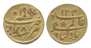 Murshidabad Mint, Gold, ¼ Mohur, in the name of Shah Alam II, struck at Calcutta Mint, AH 