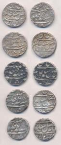 Murshidabad Mint, Silver (5), Rupee, in the name of Shah Alam II; Sun as mint mark on obv,