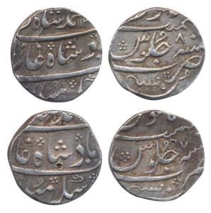 Mumbai Mint, Silver (2), Rupee, in the name of Muhammad Shah, RY 7 and 8. Broad flan type,