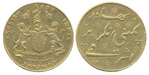 Gold, Mohur, small letters type, ND, issue of 1819 (KM 421.1). Very Fine, Very Rare.