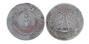 Silver, ½ Pagoda, Vishnu standing on obv and Gopuram on rev, oblique milling. About Very F