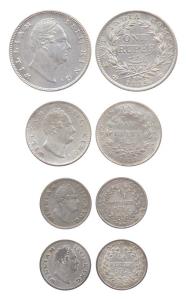 William IV, Silver (3), Set of 3: Rupee, ½ and ¼ Rupee, Calcutta Mint, RS Incused type. Ve