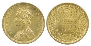 Victoria Queen, Gold, Mohur, 1862. About Extremely Fine, Scarce.
