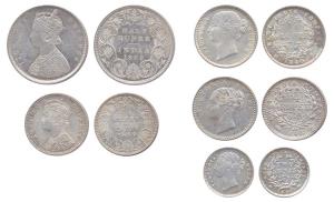 Victoria, Silver (5), ½ Rupee, 1899; ¼ Rupee, 1840, Continuous Legend, 1840, Divided Legen