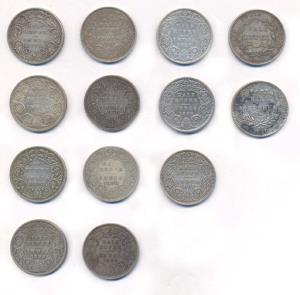 Victoria, Silver (13), ½ Rupee, 1840, Continuous legend; 1862, 1874, 1875, 1882, 1888, 188