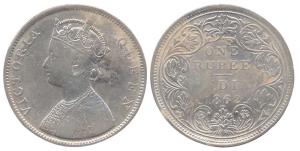 Victoria Queen, Silver, Rupee, Dot variety of 2 Dots on top and 3 Dots at bottom on rev, T