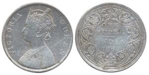 Victoria Queen, Silver, Rupee, Dot variety with 3 Dots on top and no Dots at bottom on rev
