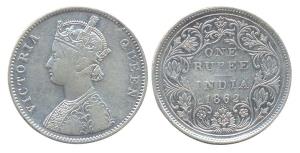 Queen Victoria, Silver, Rupee, 1862, 0 dot above, 11 dots below, bust A, rev II. Fine+.