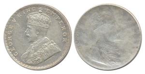 George V, Silver, Rupee, Broackage, with negative impression of the bust on rev. Very Fine