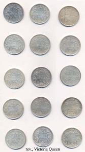 Victoria Queen, Silver (15), Rupee, 1862, Bombay Mint, 15 different varieties of the famou