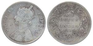 Victoria Empress, Silver, Rupee, 1885, Bombay Mint, B raised at top and bottom flower, Obv