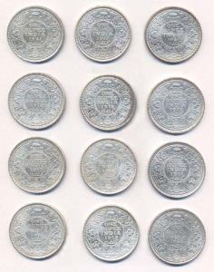 George V, Silver (12), Rupee, all different dates from 1911 to 1922. All UNC, Rare. (12)