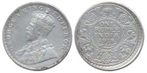 George V, Silver, Rupee, 1918, Bombay Mint, die-axix of 180 degrees on rev. Very Fine, Rar