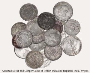 Assorted Silver and Copper Coins of British India and Republic India. Fine to Extremely Fi
