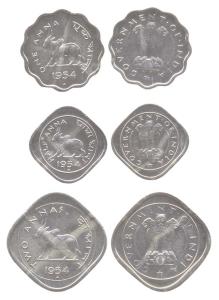 Anna Series, 1954: ½ Anna, 1 Anna and 2 Annas. All Proof. Rare as a set of 3. (3)