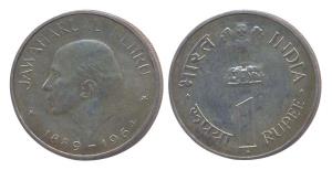 Rupee 1, Jawaharlal Nehru Commemorative Issue, Silver, 10.07 g, milled edge, 1964. Pattern