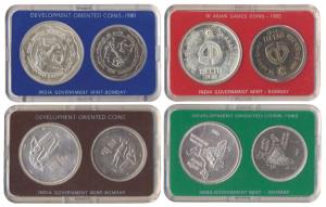 UNC Set (4), Development Oriented Coins set of denomination Rs. 100 and 10 from 1980 to 19
