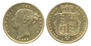 Great Britain, Victoria, Gold, ½ Sovereign 1885, Shield back, Die Axis 3/83/8. 4gm. About 