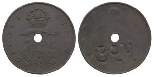 Baroda, Copper, Token, royal emblem and monogram in the centre with the legend Baroda Stat