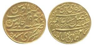 Murshidabad-type Token, Gold, ½ Mohur weight, 5.8 g, in the name of Shah Alam II, Hasti In