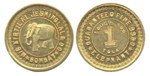 Gold Token, 1 Tola Token of M/s Kirtilal Jeshinglal & Co. of Bombay, Elephant type, Fine 9