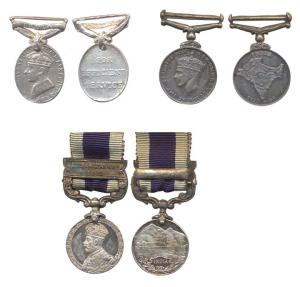 British Medals, 3 Miniature Medals of George V, India General Service Medal, and George VI