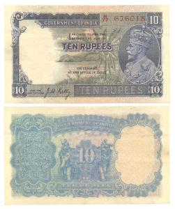 George V, Rupees 10, 3rd issue, 1933, signed J. W. Kelly, (Jhun #8.2). About Extremely Fin