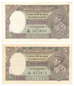 George VI, Rupees 5, 1st issue, 1938 & 1944, signed J. B. Taylor & C. D. Deshmukh, (Jhun #