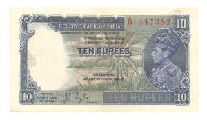 George VI, Rupees 10, 1st issue, 1938, signed J. B. Taylor, (Jhun #5.1). Extremely Fine.