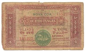 Quatro (Four) Tangas, 2nd issue, 1917, Banco Nacional Ultramarino, red colour seal 2 conta