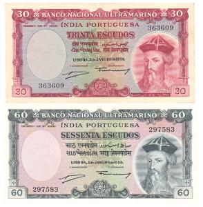 Trinta (Thirty) and Sessenta (Sixty) Escudos, 7th issue, 1959, Banco Nacional Ultramarino,