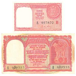 Rupee 1 & Rupees 10 Pair, 1959, Persian Gulf issues, signed A. K. Roy & H. V. R. Iengar, (