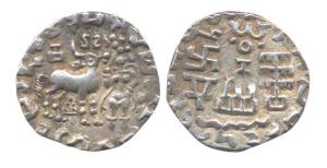 Kunindas, Amoghabhuti (c. 200 BC). Silver Drachma, obv deer standing right, goddess holdin