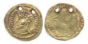 Satavahana or contemporary dyanasties. 1-3rd century. Gold Stater. Copy of Roman coin but 
