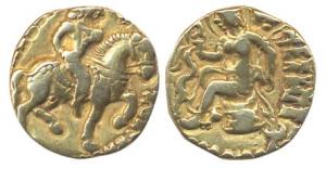 Guptas, Kumaragupta I Mahendraditya (AD 413-455). Gold Dinar. Horseman type. Kumaragupta, 