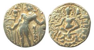 Guptas, Skandagupta (AD 455-480). Gold Dinar. Archer type. Skandagupta, nimbate, standing 