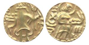 Vira Jadamarah (3rd -4th centuries AD). Gold Dinar. King standing facing, head left, flame