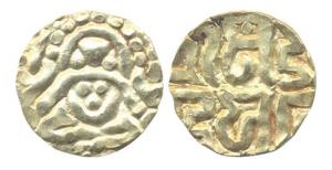 Kalachuris of Tripuri, Gangeya Deva. Gold Dinara, obv seated Lakshmi, rev Nagari legend Sr