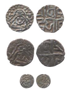 Kalachuris of Tripuri, Gangeya Deva. Silver (3) Dinara, obv seated Lakshmi, rev Nagari leg
